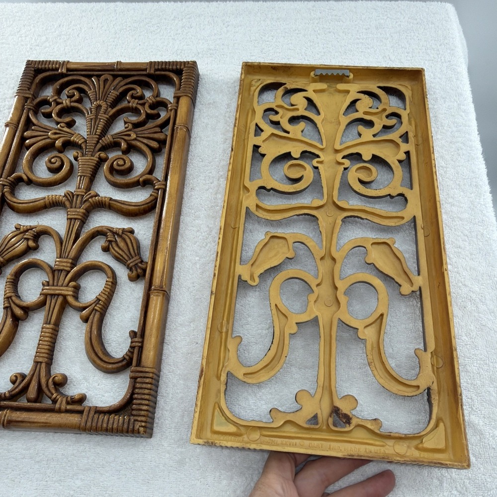 Vintage 60's 70's MCM Wall Decor Panels Dart Industries Faux Rattan Bamboo Boho - Picture 7 of 8